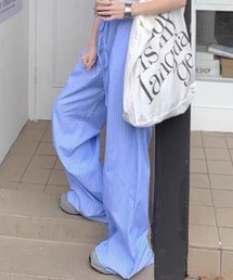 ストライプ ワイドパンツ イージーリラックスパンツ 大人カジュアル