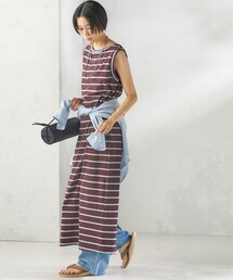 〈手洗い可能〉マルチ ボーダー ノースリーブ ワンピース