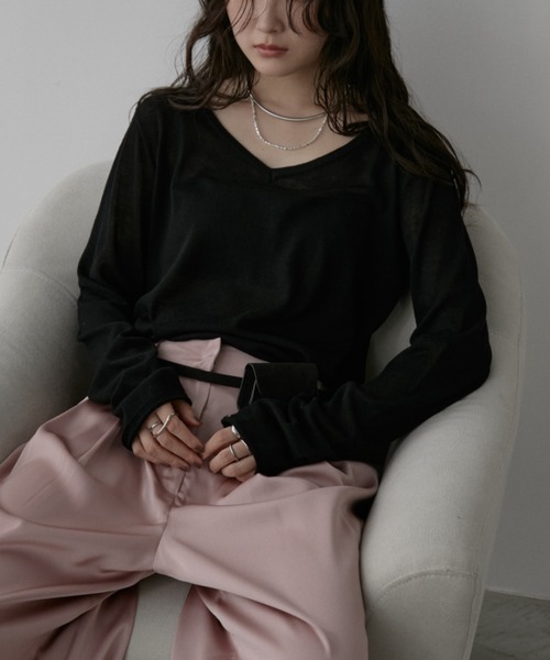 Aunt Marie's(アントマリーズ)の「ウール混シアーVネックプルオーバー(ニット/セーター・レディース・ピンク/グレー/ブラック/ホワイト・FREE)」の16枚目の写真