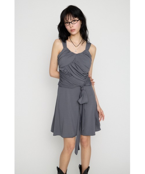 LAGUA GEM（ラグアジェム）の「OVERLAP TIE ミニワンピース（ワンピース・レディース・グレー/ブラック・SMALL/MEDIUM）」の9枚目の写真