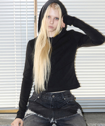 Diagonal Cut Slim Fit Hoodie Black