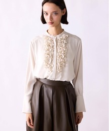 crystal pleats satin shirt