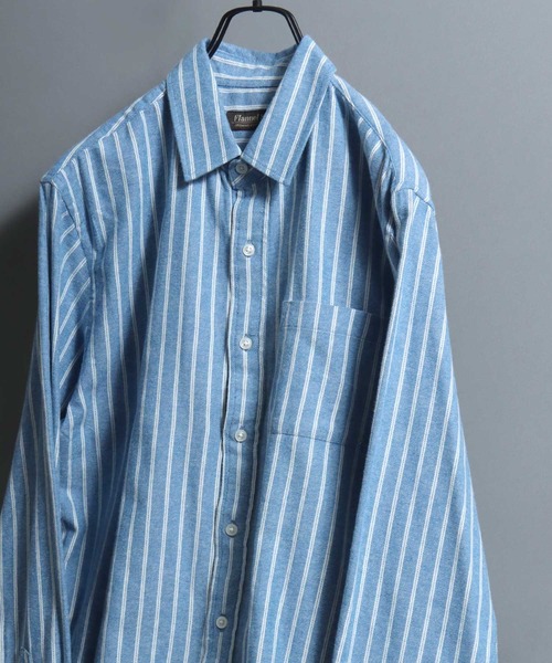 ANPAS(アンパス)の「Organic Cotton Flannel Shirt (Solid / Stripe / Check) / オーガニックコットン ネルシャツ 無地/ストライプ/チェック柄 メンズ レギュラーカラーシャツ 長袖 秋冬 トップス(シャツ/ブラウス・メンズ・ブルー/ベージュ系/ブラウン系その他/ブラック系/グレー系/ダークブラウン/ライトグリーン系/オレンジ系/ブルー系その他2/ブルー系/オフホワイト/ダークブラウン系/イエロー系その他/ネイビー/パープル系その他/ホワイト系その他/ワイン/カーキオリーブ/レッド系/ブルー系その他・M/LL/L)」の13枚目の写真