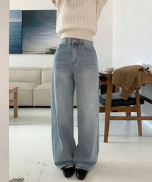 ハイウェスト ワイド ストレート デニムパンツ