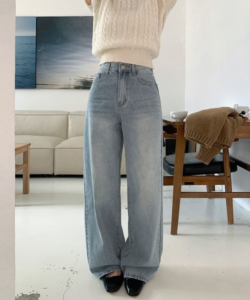 FREE STYLISTS（フリー スタイリスト）の「ハイウェスト ワイド ストレート  デニムパンツ（デニムパンツ・レディース・グレイッシュブルー/ブルー・L/M/S）」の2枚目の写真