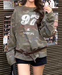 迷彩柄 ナンバリングプリント オーバーサイズ ロンT