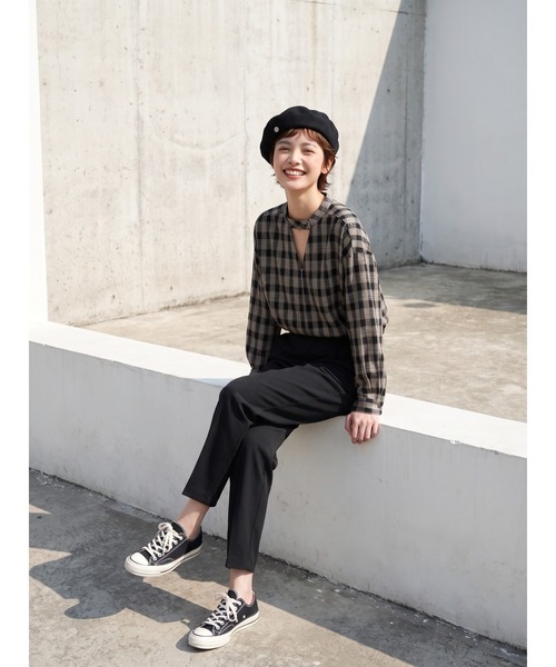 Sew loop(ソーループ)の「チョーカーネックセンタースリットチェック長袖ブラウス(シャツ/ブラウス・レディース・ブラック/ホワイト・FREE)」の17枚目の写真