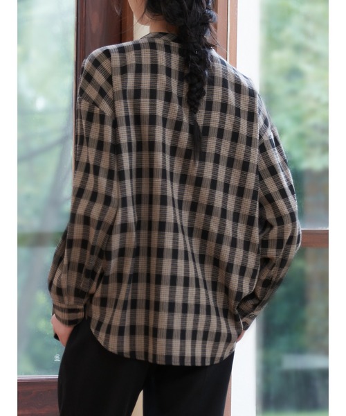 Sew loop(ソーループ)の「チョーカーネックセンタースリットチェック長袖ブラウス(シャツ/ブラウス・レディース・ブラック/ホワイト・FREE)」の19枚目の写真