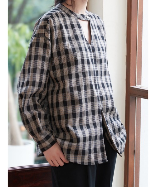 Sew loop(ソーループ)の「チョーカーネックセンタースリットチェック長袖ブラウス(シャツ/ブラウス・レディース・ブラック/ホワイト・FREE)」の20枚目の写真