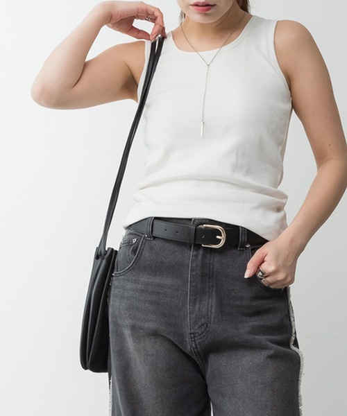 ElegChic(エレグシック)の「カップ付きコットンフライスタンクトップ(タンクトップ・レディース・チャコールグレー/オフホワイト/カーキ/ブラック/ネイビー/グレイッシュベージュ/杢グレー・L/4L/M/XL/XXL)」の3枚目の写真
