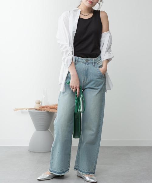 ElegChic(エレグシック)の「カップ付きコットンフライスタンクトップ(タンクトップ・レディース・チャコールグレー/オフホワイト/カーキ/ブラック/ネイビー/グレイッシュベージュ/杢グレー・L/4L/M/XL/XXL)」の8枚目の写真
