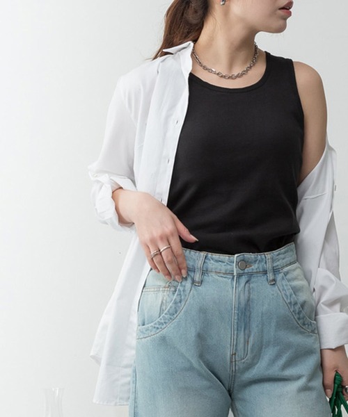 ElegChic(エレグシック)の「カップ付きコットンフライスタンクトップ(タンクトップ・レディース・チャコールグレー/オフホワイト/カーキ/ブラック/ネイビー/グレイッシュベージュ/杢グレー・L/4L/M/XL/XXL)」の11枚目の写真
