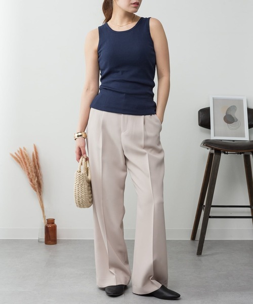 ElegChic(エレグシック)の「カップ付きコットンフライスタンクトップ(タンクトップ・レディース・チャコールグレー/オフホワイト/カーキ/ブラック/ネイビー/グレイッシュベージュ/杢グレー・L/4L/M/XL/XXL)」の12枚目の写真
