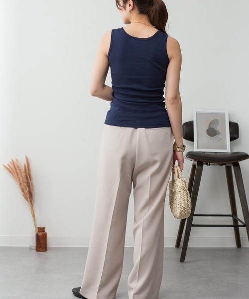 ElegChic(エレグシック)の「カップ付きコットンフライスタンクトップ(タンクトップ・レディース・チャコールグレー/オフホワイト/カーキ/ブラック/ネイビー/グレイッシュベージュ/杢グレー・L/4L/M/XL/XXL)」の14枚目の写真
