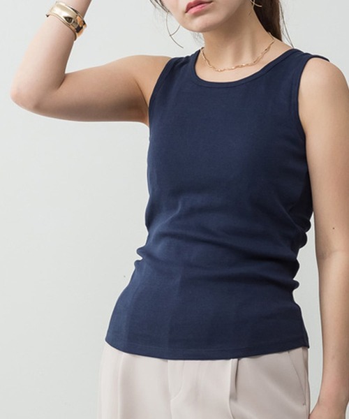 ElegChic(エレグシック)の「カップ付きコットンフライスタンクトップ(タンクトップ・レディース・チャコールグレー/オフホワイト/カーキ/ブラック/ネイビー/グレイッシュベージュ/杢グレー・L/4L/M/XL/XXL)」の15枚目の写真
