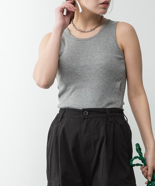 ElegChic(エレグシック)の「カップ付きコットンフライスタンクトップ(タンクトップ・レディース・チャコールグレー/オフホワイト/カーキ/ブラック/ネイビー/グレイッシュベージュ/杢グレー・L/4L/M/XL/XXL)」の17枚目の写真