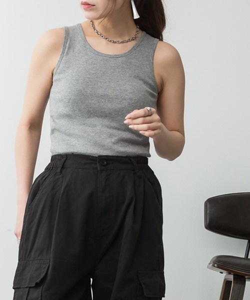 ElegChic(エレグシック)の「カップ付きコットンフライスタンクトップ(タンクトップ・レディース・チャコールグレー/オフホワイト/カーキ/ブラック/ネイビー/グレイッシュベージュ/杢グレー・L/4L/M/XL/XXL)」の18枚目の写真