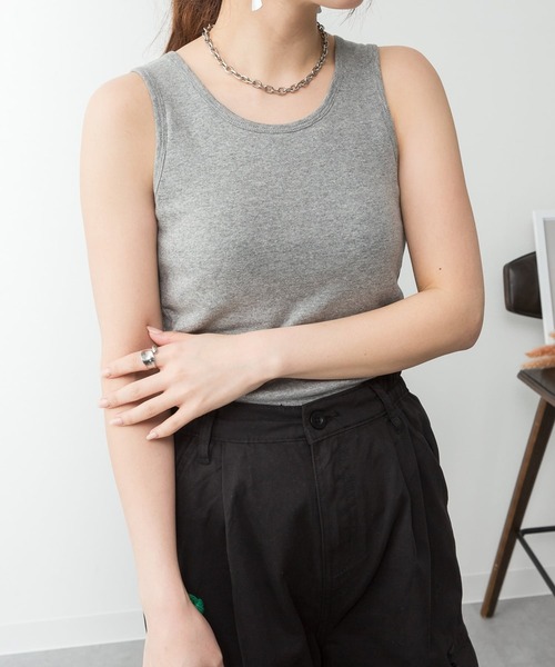 ElegChic(エレグシック)の「カップ付きコットンフライスタンクトップ(タンクトップ・レディース・チャコールグレー/オフホワイト/カーキ/ブラック/ネイビー/グレイッシュベージュ/杢グレー・L/4L/M/XL/XXL)」の19枚目の写真