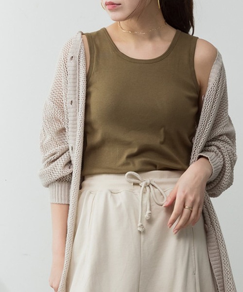 ElegChic(エレグシック)の「カップ付きコットンフライスタンクトップ(タンクトップ・レディース・チャコールグレー/オフホワイト/カーキ/ブラック/ネイビー/グレイッシュベージュ/杢グレー・L/4L/M/XL/XXL)」の21枚目の写真