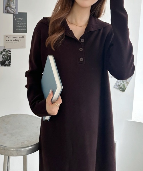 Eclat one(エクラワン)の「【美シルエット/体型カバー】ヘンリーネックハイネックニットナローワンピース(ワンピース・レディース・グレー/ブラウン/ブラック・FREE)」の15枚目の写真