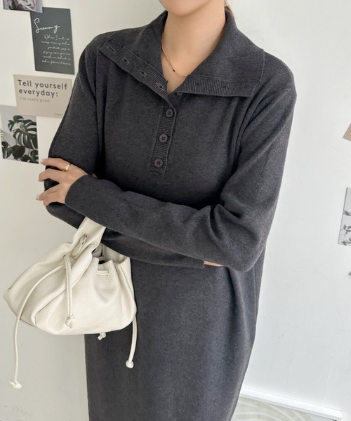 Eclat one(エクラワン)の「【美シルエット/体型カバー】ヘンリーネックハイネックニットナローワンピース(ワンピース・レディース・グレー/ブラウン/ブラック・FREE)」の21枚目の写真