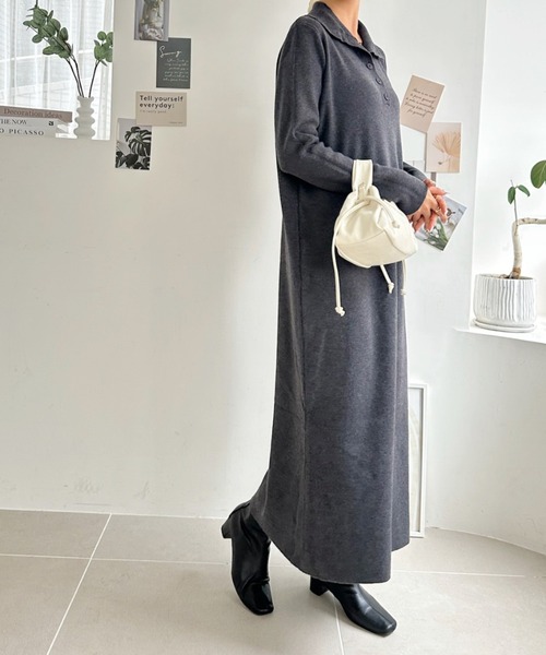 Eclat one(エクラワン)の「【美シルエット/体型カバー】ヘンリーネックハイネックニットナローワンピース(ワンピース・レディース・グレー/ブラウン/ブラック・FREE)」の18枚目の写真