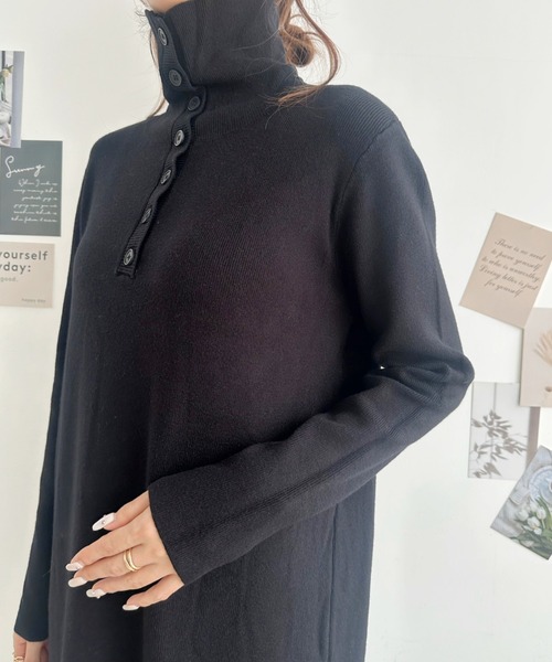 Eclat one(エクラワン)の「【美シルエット/体型カバー】ヘンリーネックハイネックニットナローワンピース(ワンピース・レディース・グレー/ブラウン/ブラック・FREE)」の11枚目の写真