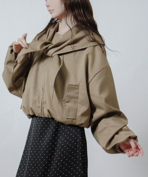 Social GIRL(ソーシャルガール)の「【セット商品】スカーフ付き ノーカラーブルゾン(ブルゾン・レディース・ブラック/ベージュ/ブラウン・M)」の7枚目の写真