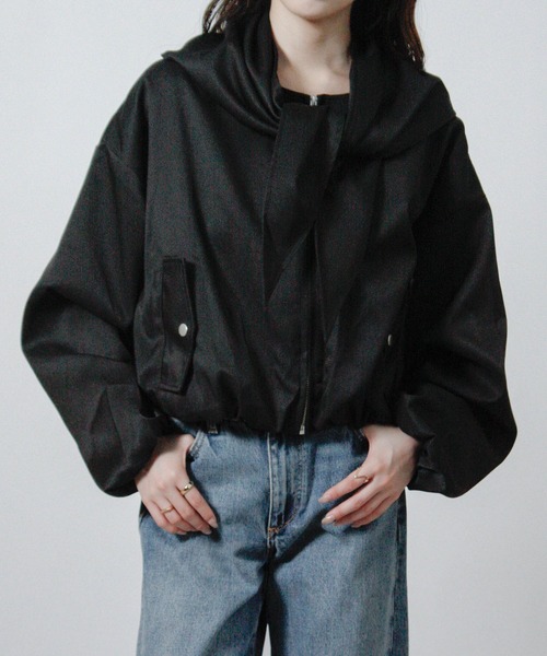 Social GIRL(ソーシャルガール)の「【セット商品】スカーフ付き ノーカラーブルゾン(ブルゾン・レディース・ブラック/ベージュ/ブラウン・M)」の15枚目の写真