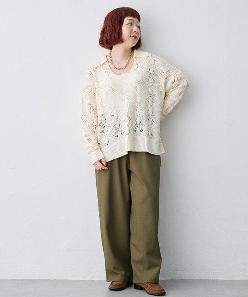 anyfee(エニフィー)の「【anyfee/大きいサイズ】透かし編みスキッパーリネンライクニット(ニット/セーター・レディース・ブラウン/ブラック/アイボリー・4L/LL/5L/3L)」の11枚目の写真