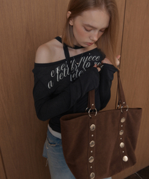 STUDDED SHOULDER BAG_SUEDE BLACK