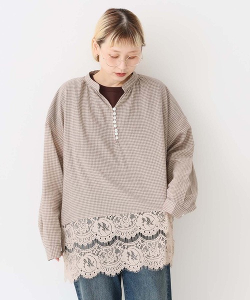 HEART MARKET(ハートマーケット)の「裾レースチェックチュニック(チュニック・レディース・ベージュ/ブラウン/マスタード/チャコール・FREE)」の3枚目の写真
