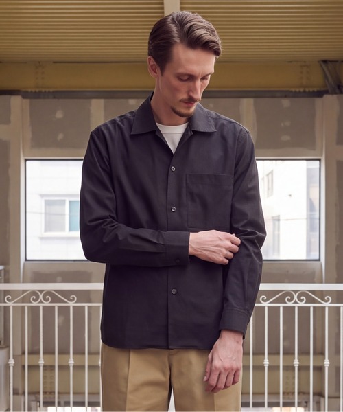 PUBLIC TOKYO(パブリックトウキョウ)の「【WEB限定26AW先行予約】ヴィンテージフィブリルシャツブルゾン(Tシャツ/カットソー・メンズ・ブラック/ブラウン・2/1)」の1枚目の写真