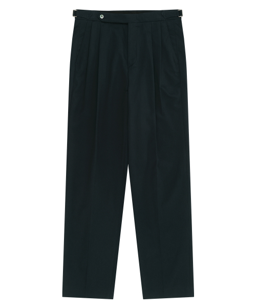 BELLIEF(ベリーフ)の「コットンギャバジン 2プリーツ 調節可能なリラックスチノ(ティールネイビー、日本製生地)(その他パンツ・メンズ・その他・MEDIUM/LARGE/X-LARGE)」の1枚目の写真