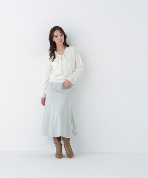 NATURAL BEAUTY BASIC(ナチュラルビューティーベーシック)の「天竺ボウタイニット(ニット/セーター・レディース・ブルー/ネイビー/オフホワイト・FREE)」の6枚目の写真