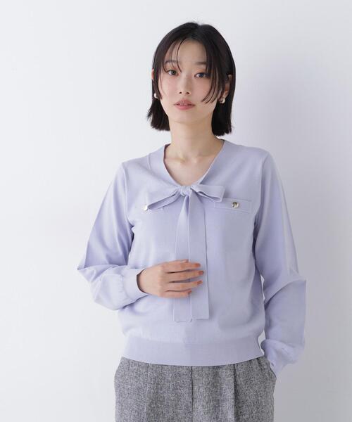 NATURAL BEAUTY BASIC(ナチュラルビューティーベーシック)の「天竺ボウタイニット(ニット/セーター・レディース・ブルー/ネイビー/オフホワイト・FREE)」の13枚目の写真