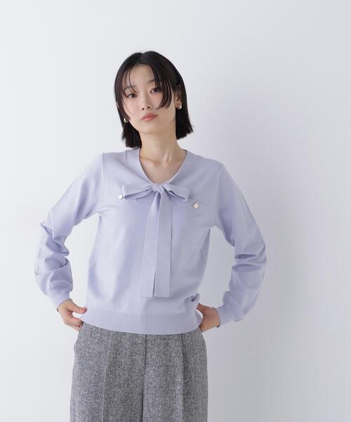 NATURAL BEAUTY BASIC(ナチュラルビューティーベーシック)の「天竺ボウタイニット(ニット/セーター・レディース・ブルー/ネイビー/オフホワイト・FREE)」の17枚目の写真