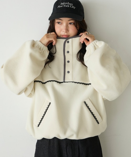 forksy.(フォルクシー)の「【forksy.】配色レース フリース アノラックプルオーバー(スウェット・レディース・グレー/ブラック系/アイボリー/ライトブルー・FREE)」の22枚目の写真