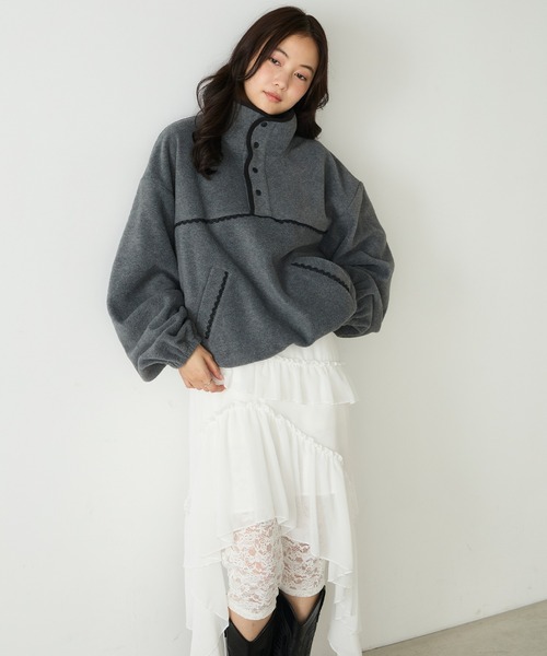 forksy.(フォルクシー)の「【forksy.】配色レース フリース アノラックプルオーバー(スウェット・レディース・グレー/ブラック系/アイボリー/ライトブルー・FREE)」の15枚目の写真