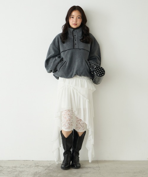 forksy.(フォルクシー)の「【forksy.】配色レース フリース アノラックプルオーバー(スウェット・レディース・グレー/ブラック系/アイボリー/ライトブルー・FREE)」の21枚目の写真