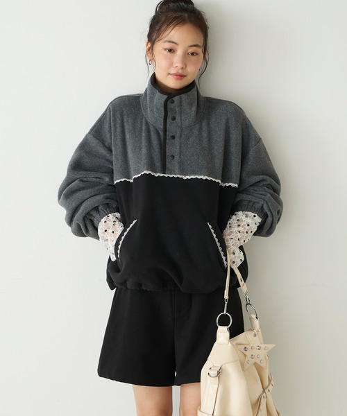 forksy.(フォルクシー)の「【forksy.】配色レース フリース アノラックプルオーバー(スウェット・レディース・グレー/ブラック系/アイボリー/ライトブルー・FREE)」の9枚目の写真