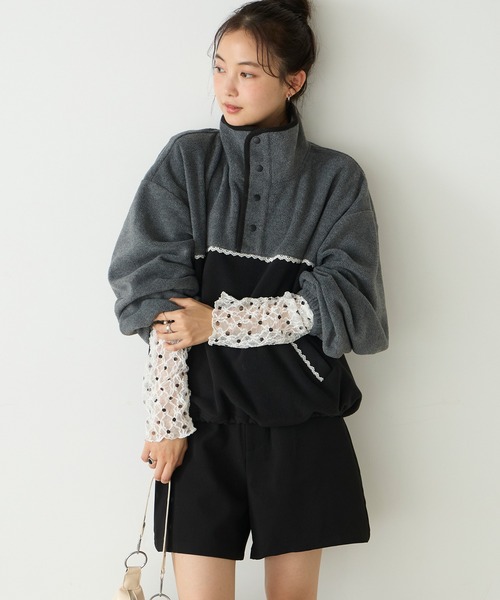 forksy.(フォルクシー)の「【forksy.】配色レース フリース アノラックプルオーバー(スウェット・レディース・グレー/ブラック系/アイボリー/ライトブルー・FREE)」の10枚目の写真