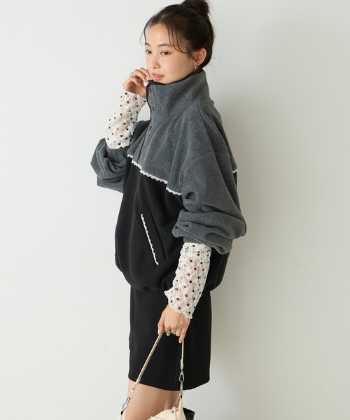 forksy.(フォルクシー)の「【forksy.】配色レース フリース アノラックプルオーバー(スウェット・レディース・グレー/ブラック系/アイボリー/ライトブルー・FREE)」の11枚目の写真
