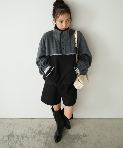 forksy.(フォルクシー)の「【forksy.】配色レース フリース アノラックプルオーバー(スウェット・レディース・グレー/ブラック系/アイボリー/ライトブルー・FREE)」の14枚目の写真