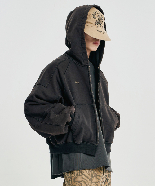 AJOBYAJO（アジョバイアジョ）の「Cropped Washed Zip-up Hoodie [BLACK]（パーカー・レディース・その他・LARGE/X-LARGE）」の9枚目の写真
