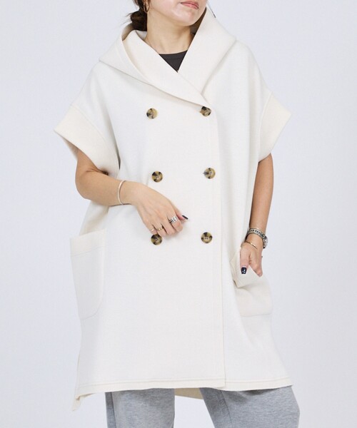 DESIGNWORKS(デザインワークス)の「【一部店舗限定】【セットアップ対応】接結ダブルフェイス半袖ジャケット(テーラードジャケット・レディース・グレー/ブラック/オフホワイト・フリー)」の2枚目の写真