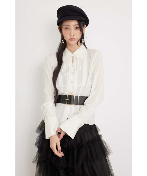 rienda(リエンダ)の「ベルトデザインブラウス 秋服 冬服(シャツ/ブラウス・レディース・ブラック/ホワイト/ライトピンク/マルチ・MEDIUM/SMALL)」の1枚目の写真