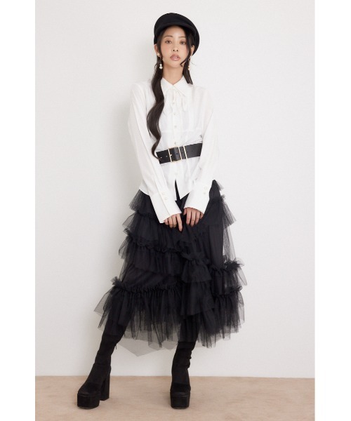 rienda(リエンダ)の「ベルトデザインブラウス 秋服 冬服(シャツ/ブラウス・レディース・ブラック/ホワイト/ライトピンク/マルチ・MEDIUM/SMALL)」の5枚目の写真
