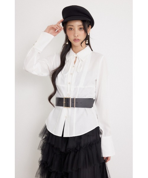 rienda(リエンダ)の「ベルトデザインブラウス 秋服 冬服(シャツ/ブラウス・レディース・ブラック/ホワイト/ライトピンク/マルチ・MEDIUM/SMALL)」の8枚目の写真