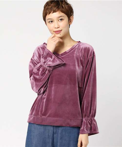 WEGO（ウィゴー）の「WEGO/2WAYフレアスリーブベロアカットソー（Tシャツ/カットソー・レディース・ピンク/ブラック・FREE）」の10枚目の写真